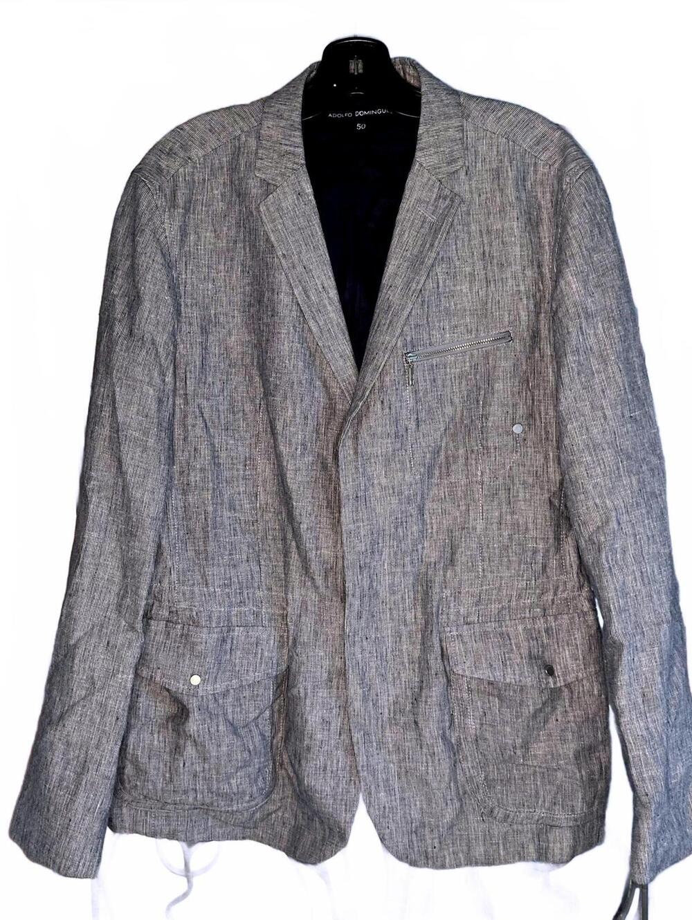 Adolfo Dominguez Men's Linen Blue/White small Stripped Blazer - Size Medium